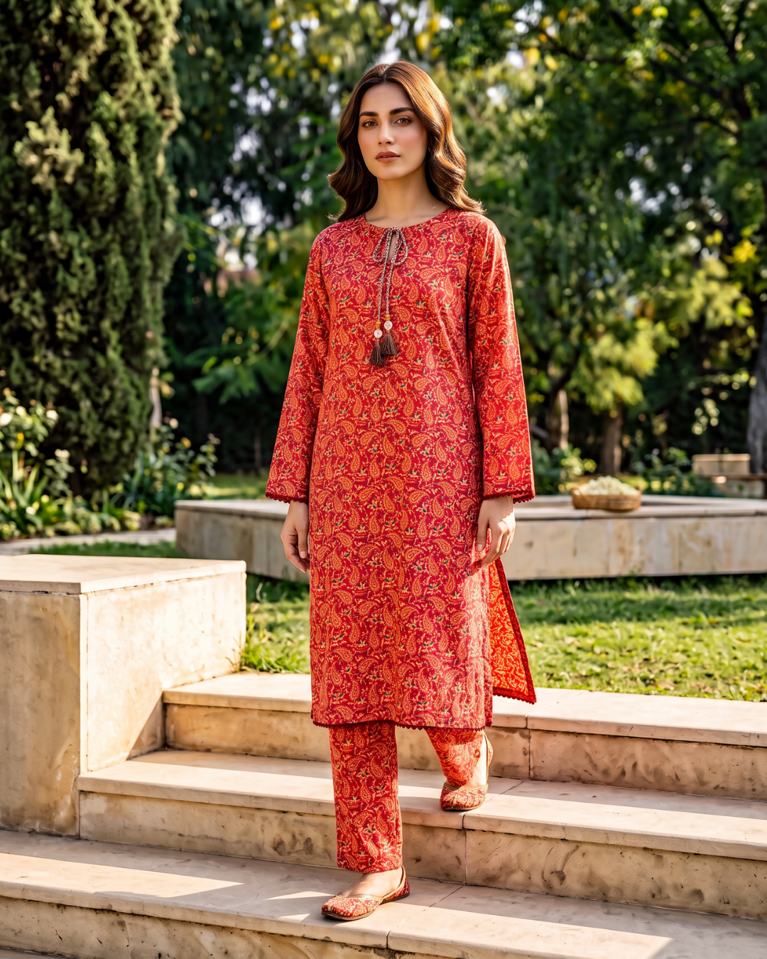 Red Paisley Printed Stitched 2 Piece Lawn Suit | APC251108