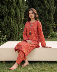 Red Paisley Printed Stitched 2 Piece Lawn Suit | APC251108