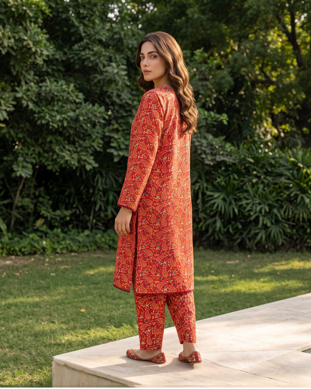 Red Paisley Printed Stitched 2 Piece Lawn Suit | APC251108