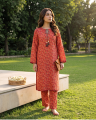 Red Paisley Printed Stitched 2 Piece Lawn Suit | APC251108