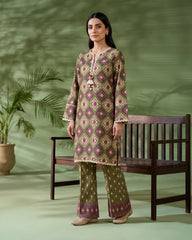 Olive Geometric Printed 2 Piece Lawn Suit | APC251107