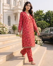 Gulnaar Red Printed Lawn Stitched 2-Piece Suit | APC251110