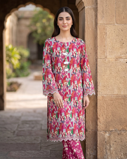 Ayla Studio Red Floral Printed Unstitched 2 Piece Lawn Suit | APC251109