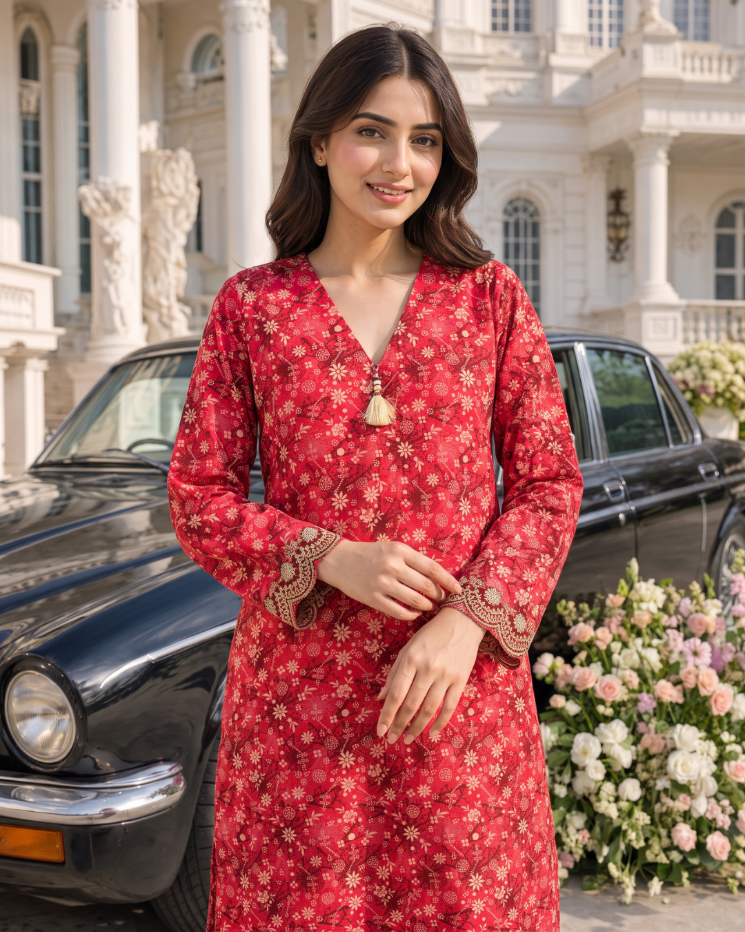 Gulnaar Red Printed Lawn Stitched 2-Piece Suit | APC251110