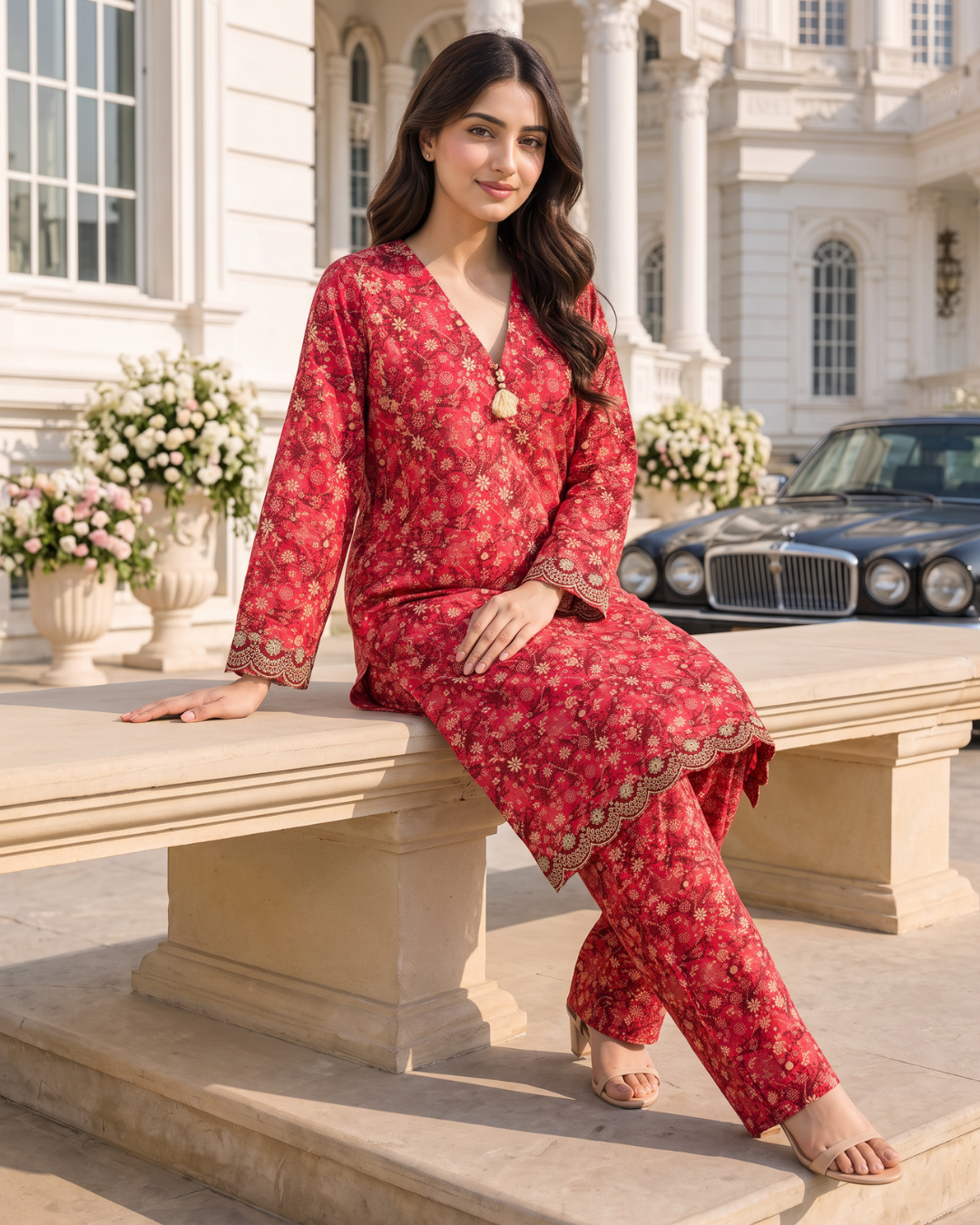 Gulnaar Red Printed 