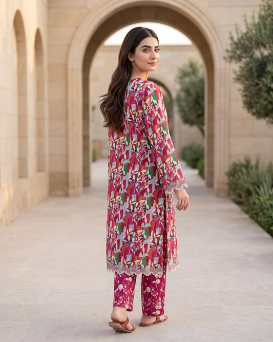 Ayla Studio Red Floral Printed Unstitched 2 Piece Lawn Suit | APC251109