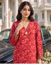 Gulnaar Red Printed Lawn Stitched 2-Piece Suit | APC251110