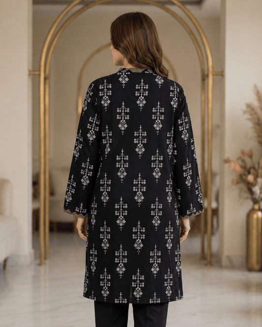 Black Printed Premium Lawn Kurti One-Piece | A1126116Y