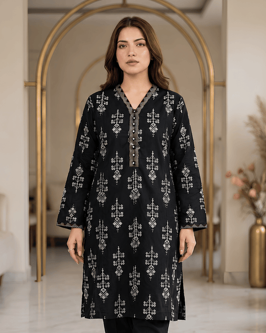 Black Printed Premium Lawn Kurti One-Piece | A1126116Y