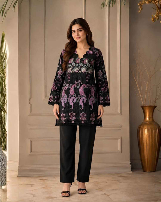 Black Floral Premium Lawn Kurti | A11226117