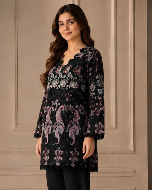 Black Floral Premium Lawn Kurti | A11226117