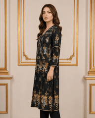 Black Floral Printed Premium Lawn Kurti – One-Piece | A11326106