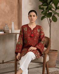Maroon Floral Printed Premium Lawn Kurti One-Piece | A2226123