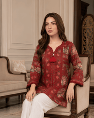 Maroon Floral Printed Premium Lawn Kurti One-Piece | A2226123