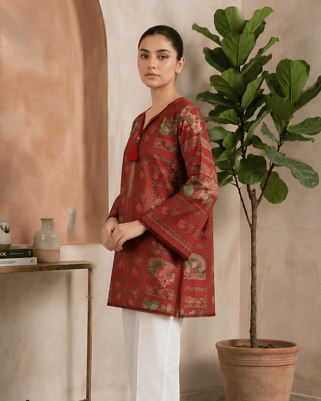 Maroon Floral Printed Premium Lawn Kurti One-Piece | A2226123