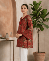 Maroon Floral Printed Premium Lawn Kurti One-Piece | A2226123