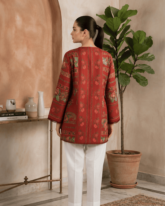 Maroon Floral Printed Premium Lawn Kurti One-Piece | A2226123