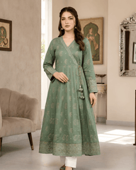 Sage Green Angrakha-Style Premium Lawn Kurti One-Piece | A3326105B