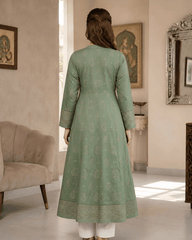 Sage Green Angrakha-Style Premium Lawn Kurti One-Piece | A3326105B