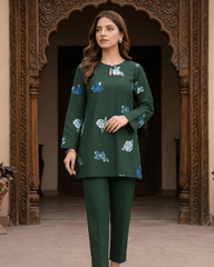 Dark Green Floral Printed Premium Lawn Kurti – One-Piece | A3326202