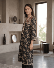 Black & Beige Printed Premium Lawn Kurti- One-Piece | TA2226110