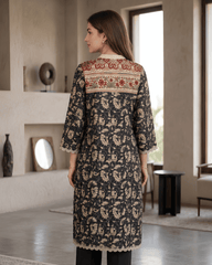 Black & Beige Printed Premium Lawn Kurti- One-Piece | TA2226110