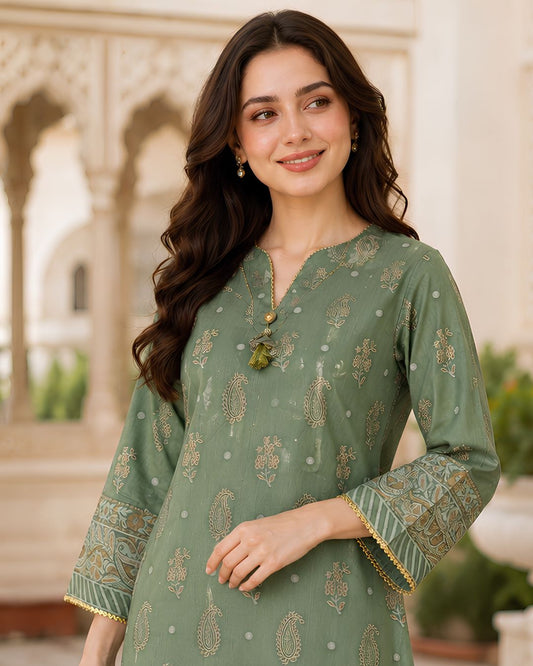 Sage Green Premium Lawn One-Piece Suit | A3326105A