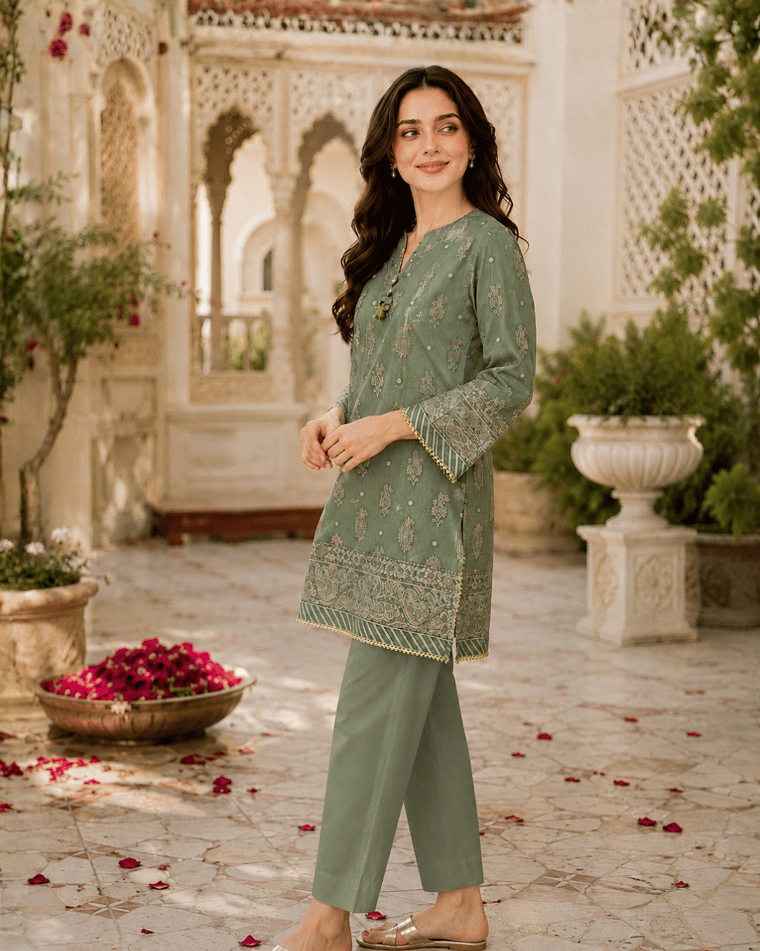 Sage Green Premium Lawn One-Piece Suit | A3326105A