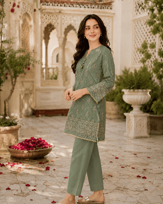 Sage Green Premium Lawn One-Piece Suit | A3326105A