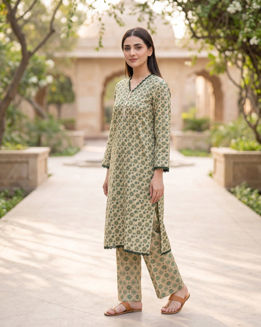 Ayla Studio Green Floral Printed Unstitched 2 Piece Lawn Suit | APC251105