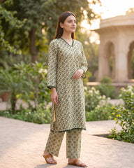 Ayla Studio Green Floral Printed 2 Piece Lawn Suit | APC251105
