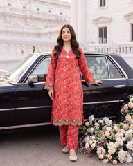 Gulnaar Red Printed Lawn Stitched 2-Piece Suit | APC251110