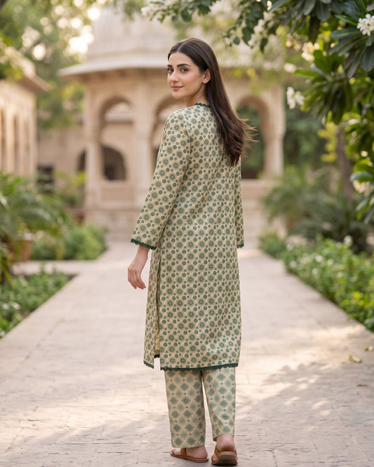 Ayla Studio Green Floral Printed Unstitched 2 Piece Lawn Suit | APC251105
