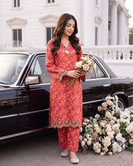 Gulnaar Red Printed Lawn Stitched 2-Piece Suit | APC251110