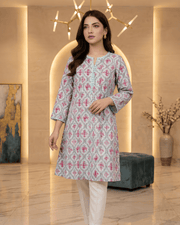 Mint Blue Printed Premium Lawn Kurti with Lace Details – One-Piece | A2226102F8