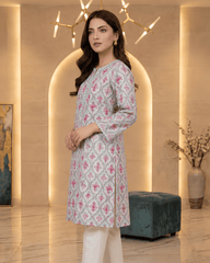 Mint Blue Printed Premium Lawn Kurti with Lace Details – One-Piece | A2226102F8