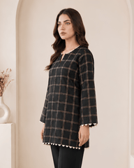 Black Checkered Premium Lawn Kurtie One-Piece | A2226220