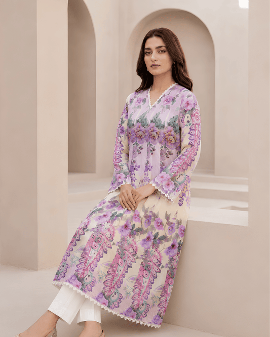 Ivory Floral Printed Premium Lawn Kurti – One-Piece | TA2226217