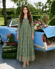 Sage Green Angrakha-Style Premium Lawn Kurti One-Piece | A3326105B