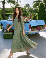 Sage Green Angrakha-Style Premium Lawn Kurti One-Piece | A3326105B