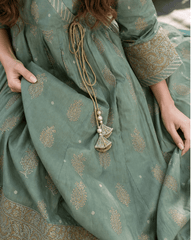 Sage Green Angrakha-Style Premium Lawn Kurti One-Piece | A3326105B