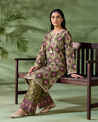 Olive Geometric Printed 2 Piece Lawn Suit | APC251107