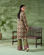 Olive Geometric Printed 2 Piece Lawn Suit | APC251107