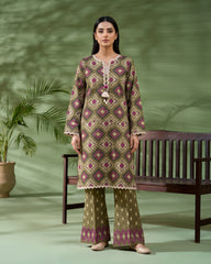 Olive Geometric Printed 2 Piece Lawn Suit | APC251107