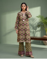 Olive Geometric Printed 2 Piece Lawn Suit | APC251107