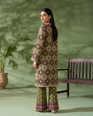 Olive Geometric Printed 2 Piece Lawn Suit | APC251107