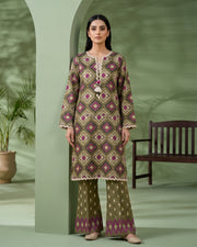 Olive Geometric Printed 2 Piece Lawn Suit | APC251107