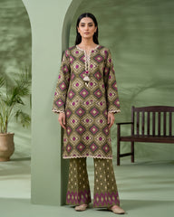 Olive Geometric Printed 2 Piece Lawn Suit | APC251107