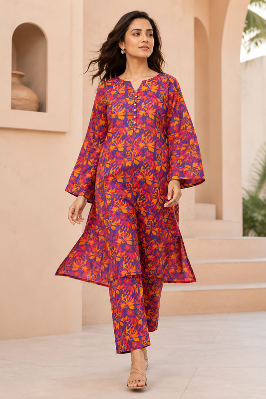 Vibrant Floral Lawn Suit | Premium 2-Piece Unstitched Summer Collection