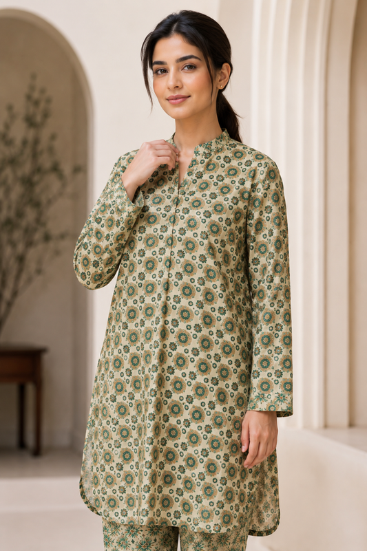 Beige Floral Lawn Suit | Premium 2-Piece Unstitched Summer Collection